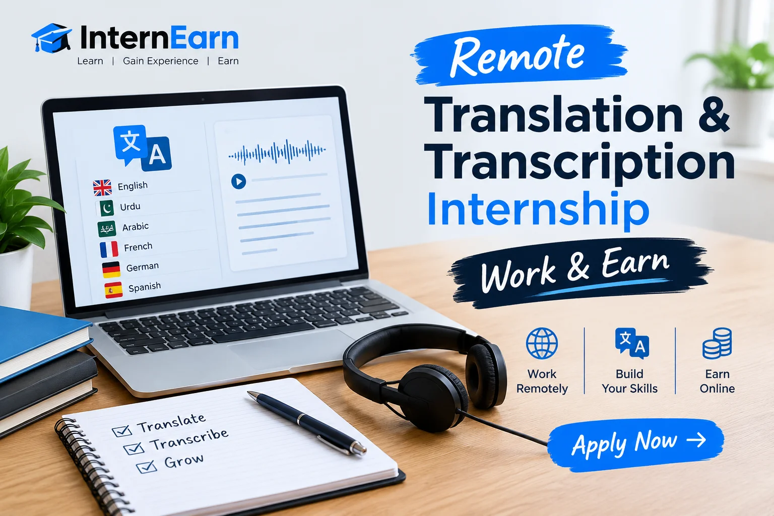 Remote Translation & Transcription Internship 2026 Work & Earn